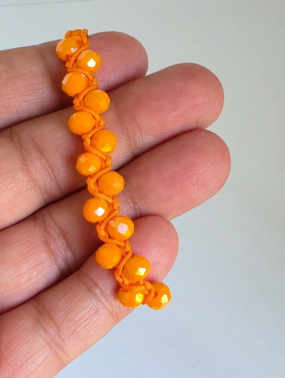Handmade Orange Crystal Beaded Macrame Bracelet Adjustable Boho Friendship